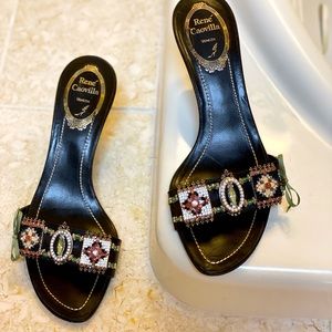 Like New Rene Caovilla Black Leather Kitten Heel 6